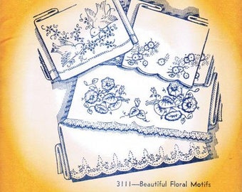 Beautiful Floral Motifs Aunt Martha's Hot Iron Embroidery Transfer Pattern #3111