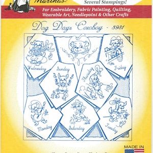 Dog Days Cowboy 3981 Aunt Martha&#39;s Embroidery Hot Iron Transfers