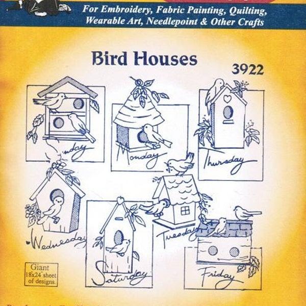 Bird Houses Aunt Martha's Embroidery Transfer Designs #3922