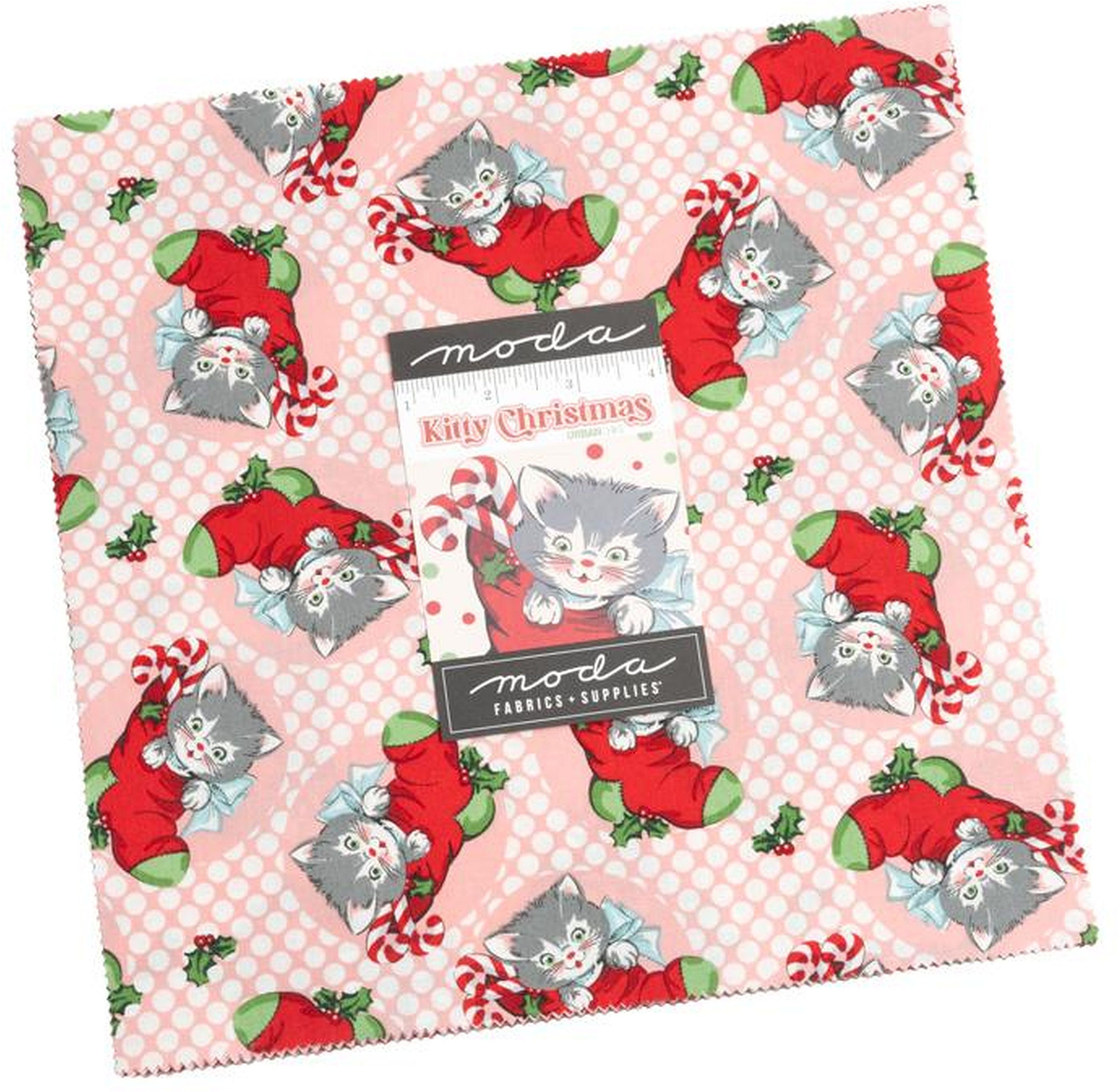 Kitty Christmas Moda Layer Cake, 42 - 10" precut fabric quilt squares by Urban Chiks