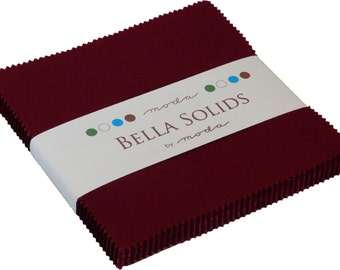 Burgundy Bella Solids Moda Charm Pack, 42 -  5" precut fabric quilt squares by Moda Fabrics