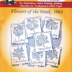 Flowers of the Week DOW 3963 Aunt Martha's Embroidery Transfer Designs Pattern