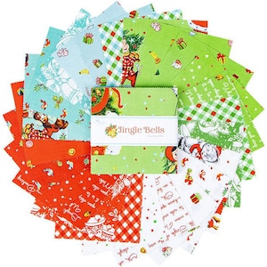 Jingle Bells Riley Blake 5&quot; Stacker 42 Precut Fabric Quilt Squares by Lindsay Wilkes