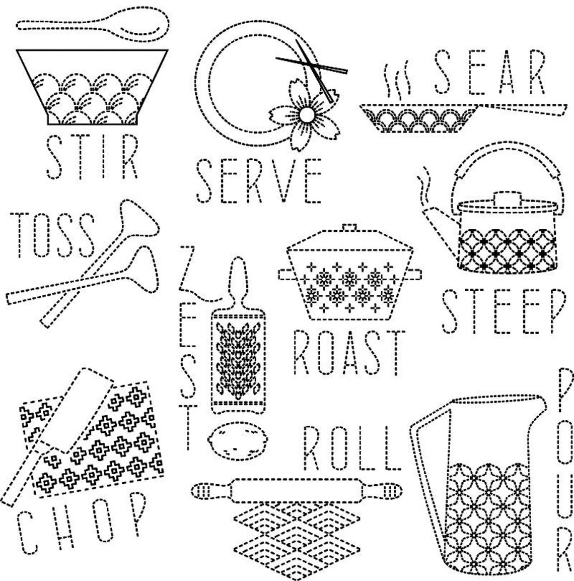 Sashiko Kitchen Aunt Martha's Embroidery Transfer Designs Pattern #4032 ...