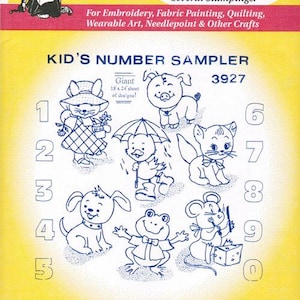 Kid&#39;s Number Sampler Aunt Martha&#39;s Embroidery Transfer Designs #3927