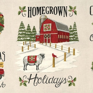 Homegrown Holidays Winter White Barn Quilt Christmas Panel by Deb Strain for Moda Fabrics