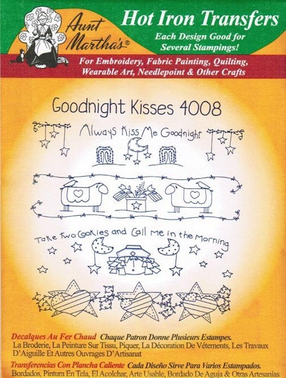 Aunt Marthas 4008 GOODNIGHT KISSES Country Primitive Embroidery Transfer Pattern 