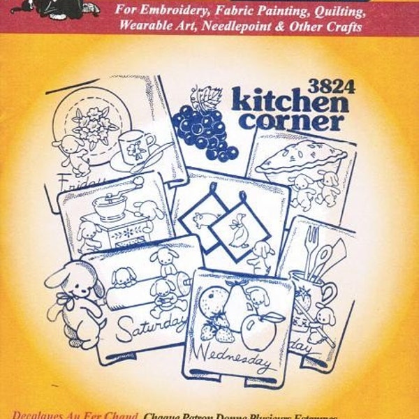 Kitchen Corner 3824 Aunt Martha's Embroidery Transfer Designs Days of the Week
