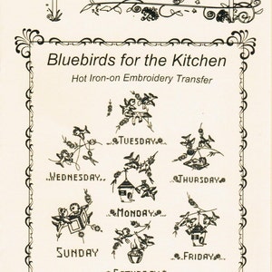 Bluebirds for Tea Towels Hot Iron Embroidery Transfer Patterns by Mamaw's Embroidery