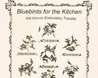 Bluebirds for Tea Towels Hot Iron Embroidery Transfer Patterns by Mamaw's Embroidery