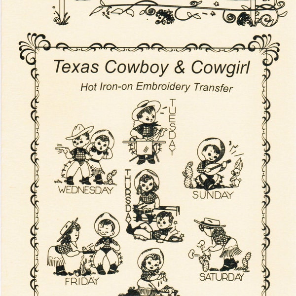 M110 Retro Cowboy Tots Tea Towel Embroidery pattern heat transfer Mamaw's