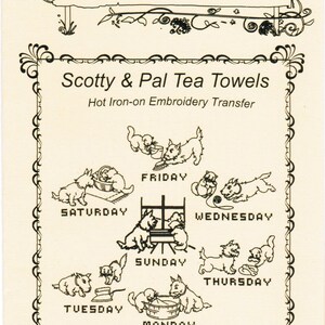 M408 VNTG Scotty Dog X-Stitch and Embroidery heat transfer pattern kitchen tea towels 7 Days Mamaw&#39;s