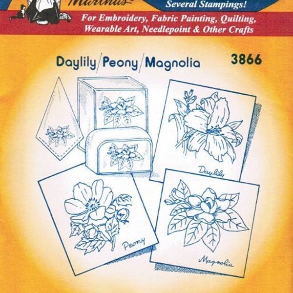 Daylily/Peony/Magnolia 3866 Aunt Martha's Embroidery Transfer Designs Pattern