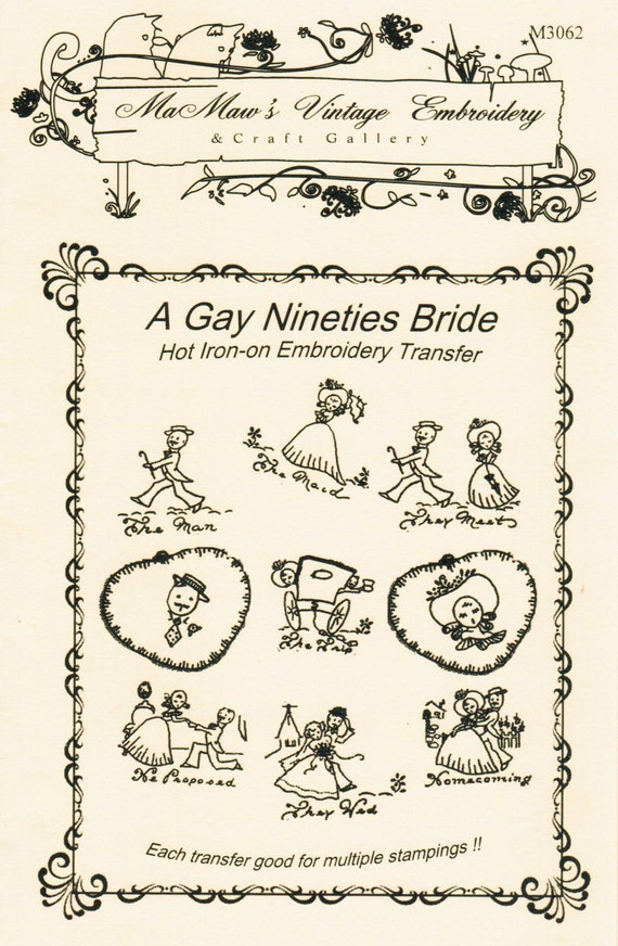 A Gay /'90/'s Bride Hot Iron Embroidery Transfers by MaMaw/'s Vintage Embroidery