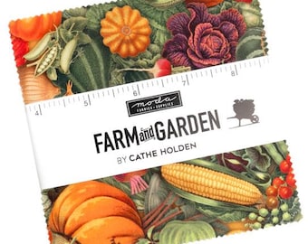 Moda FARM & GARDEN Charm Pack by Cathe Holden 100% Cotton 5-inch Precut Fabric Craft Squares (42 pcs)
