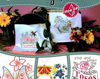 Flowers & Butterflies designs Aunt Martha's Hot Iron Transfers Booklet 8 pages