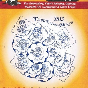 Flower of Month #3813 Aunt Martha's Embroidery Transfer Designs