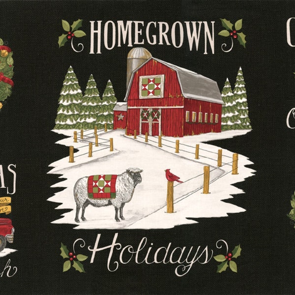 Homegrown Holidays Farmhouse Black Barn Quilt Panel Deb Strain SKU# 19940-14