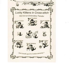 M409 Lucky Kitten Tea Towel Embroidery heat transfer pattern Mamaw&#39;s