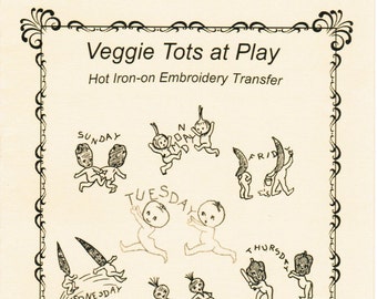 M102 VNTG Vegetable Tots Tea Towel Embroidery heat tranfer pattern Mamaw's