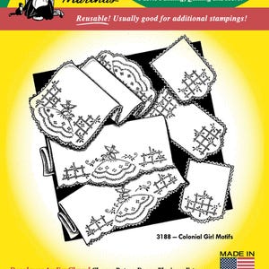 Colonial Girl Motifs Aunt Martha's Hot Iron Embroidery Transfer Designs #3188