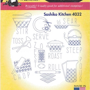 Sashiko Kitchen Aunt Martha&#39;s Embroidery Transfer Designs Pattern #4032