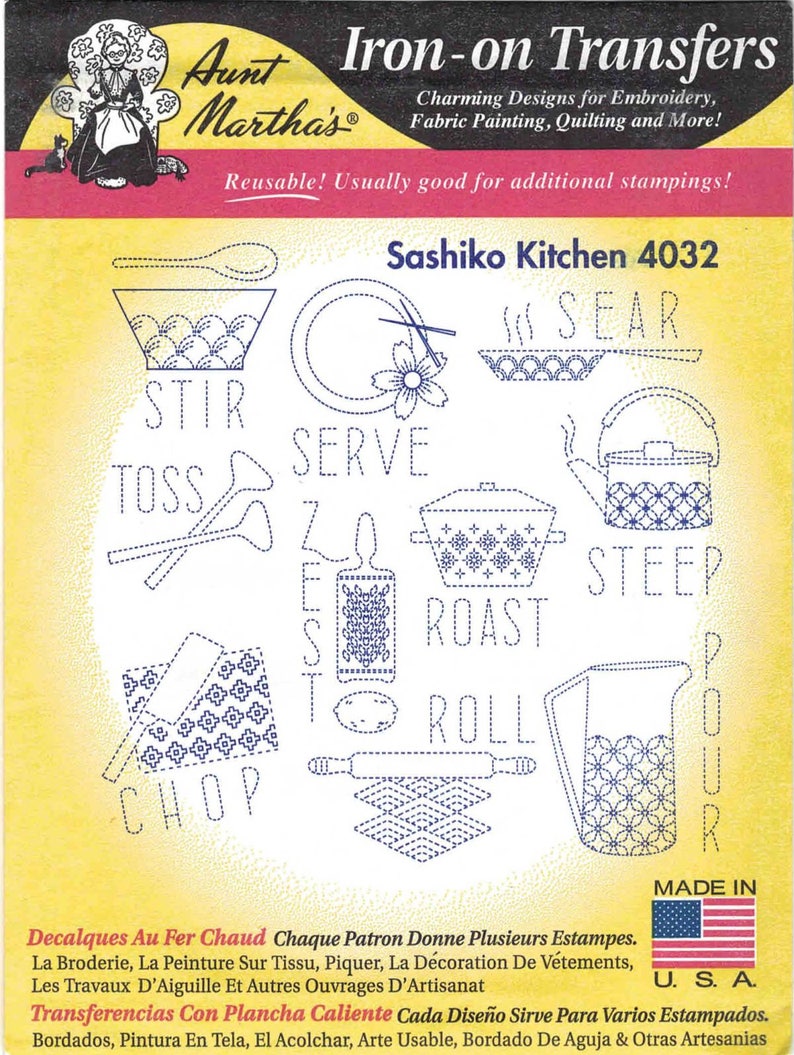Sashiko Kitchen Aunt Martha's Embroidery Transfer Designs Pattern #4032 ...