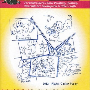 Playful Cocker Spaniel Puppy Aunt Martha&#39;s Hot Iron Embroidery Transfer Designs #3052