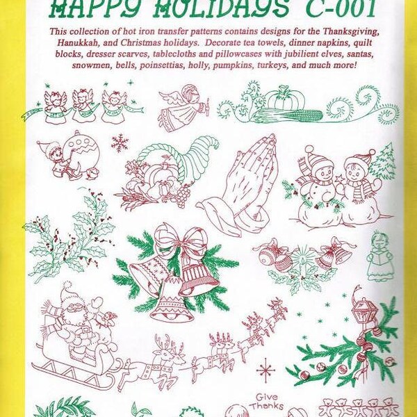 Christmas Happy Holidays Aunt Martha's Collection for Embroidery or Paint transfer pattern