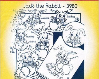 New Jack the Rabbit 3980 Aunt Martha's Embroidery Transfer Designs Pattern