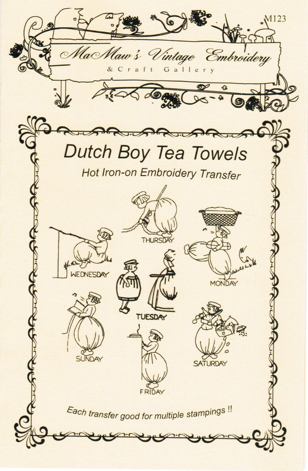 M123 Little Dutch Van Het Hot Iron Embroidery transfer pattern Mamaw's