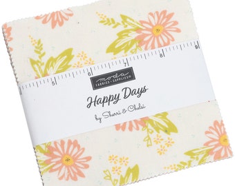 Moda HAPPY DAYS Charm Pack by Sherri & Chelsi 100% Cotton 5-inch Precut Fabric Craft Squares (42 pcs)