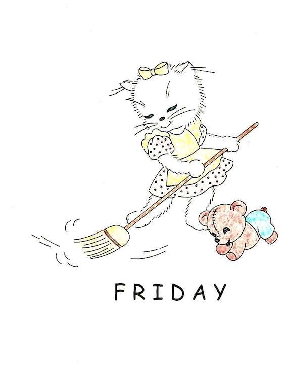 M125 Happy Kitty Cats Tea Towel Embroidery Pattern Hot Iron