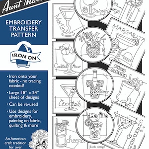 Happy Hour Cocktails Aunt Martha's Embroidery Transfer Designs #4012