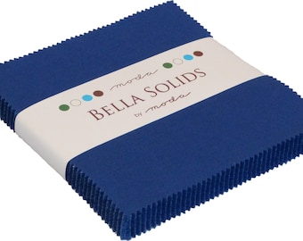 Moda Bella Solids BLUE Charm Pack 100% Cotton 5-inch Precut Fabric Craft Squares (42 pcs)