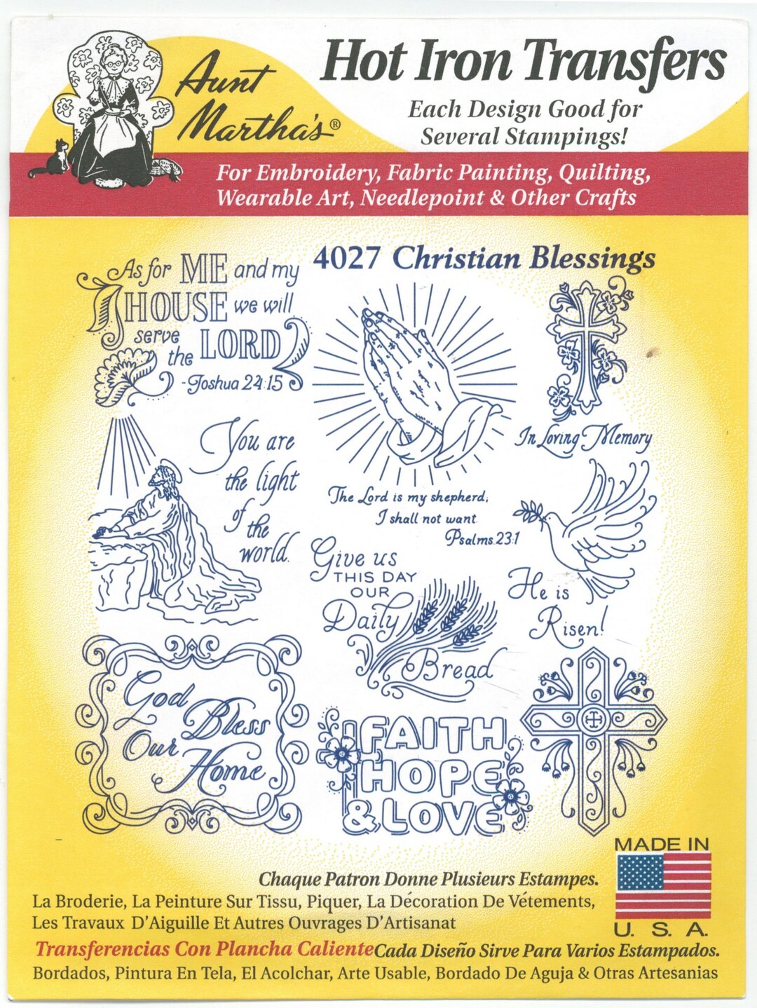 Christian Blessings Aunt Martha's Embroidery Transfer Designs Pattern
