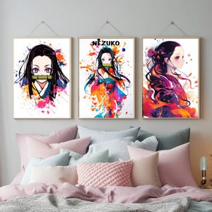 Demon Slayer Wand Dekoration - Art Print Set - Demon Slayer Manga Poster - Nezuko Kamado - Von Dämonen Slayer inspirierte Wand Dekoration- SOFORT DOWNLOAD
