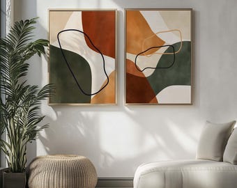 Abstract Shapes Print Set: Neutral Earth Tones, Modern Rustic Decor (Digital Download)