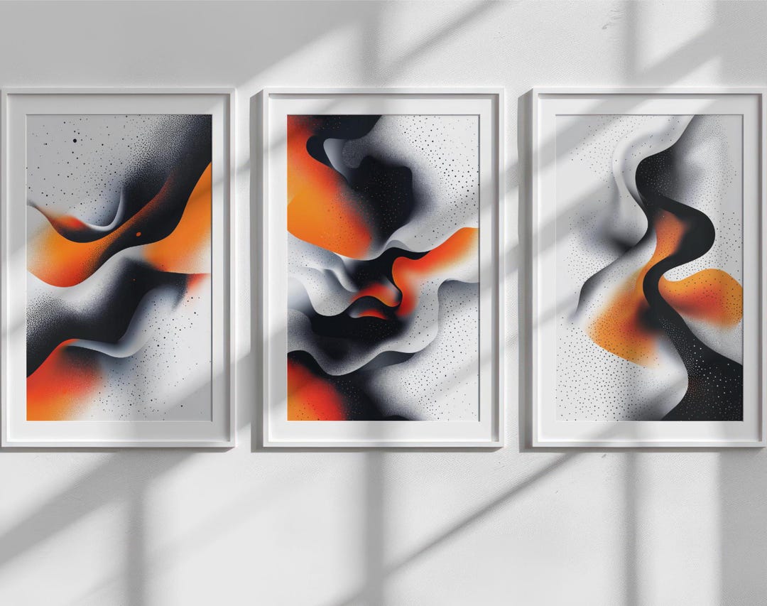 Modern Abstract Wall Art Set of 3 – Digital Download | Black, Orange ...