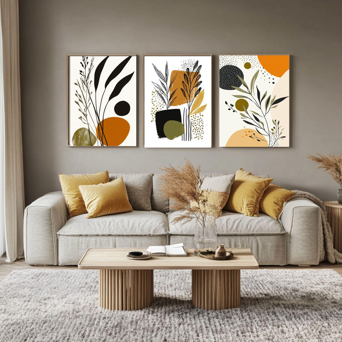 Abstract Botanical Wall Art Prints | Boho Mid Century Modern (digital ...