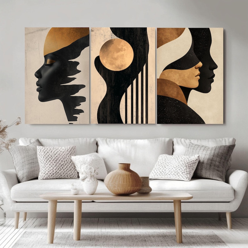 African Woman Wall Art Set, Abstract Portrait Prints, Modern Minimalist ...