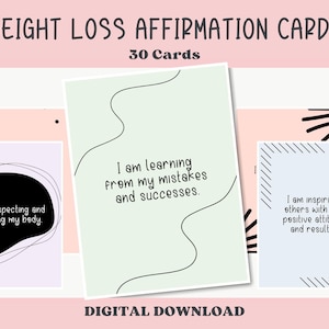 Affirmation Cards for Weight Loss, 30 Body Positive Affirmation Cards, Weight Loss Motivation, Daily Positive Quotes, Printable Cards