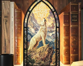 Majestic White Wolf Book Nook, Fantasy Forest Bookshelf Decor