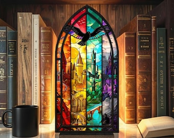 Stained Glass Fantasy City Book Nook, Gothic Bookshelf Insert Decor