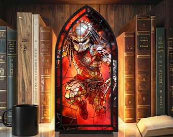 Sci-Fi Hunter Stained Glass Book Nook, LED Gothic Window Lamp