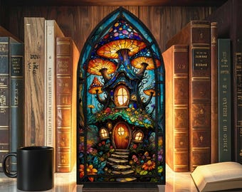 Magic Mushroom House Book Nook – Whimsical Fantasy Hippie Bookshelf Decor