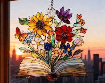 Book Suncatcher – Floral Sunflower Acrylic Window Hanging