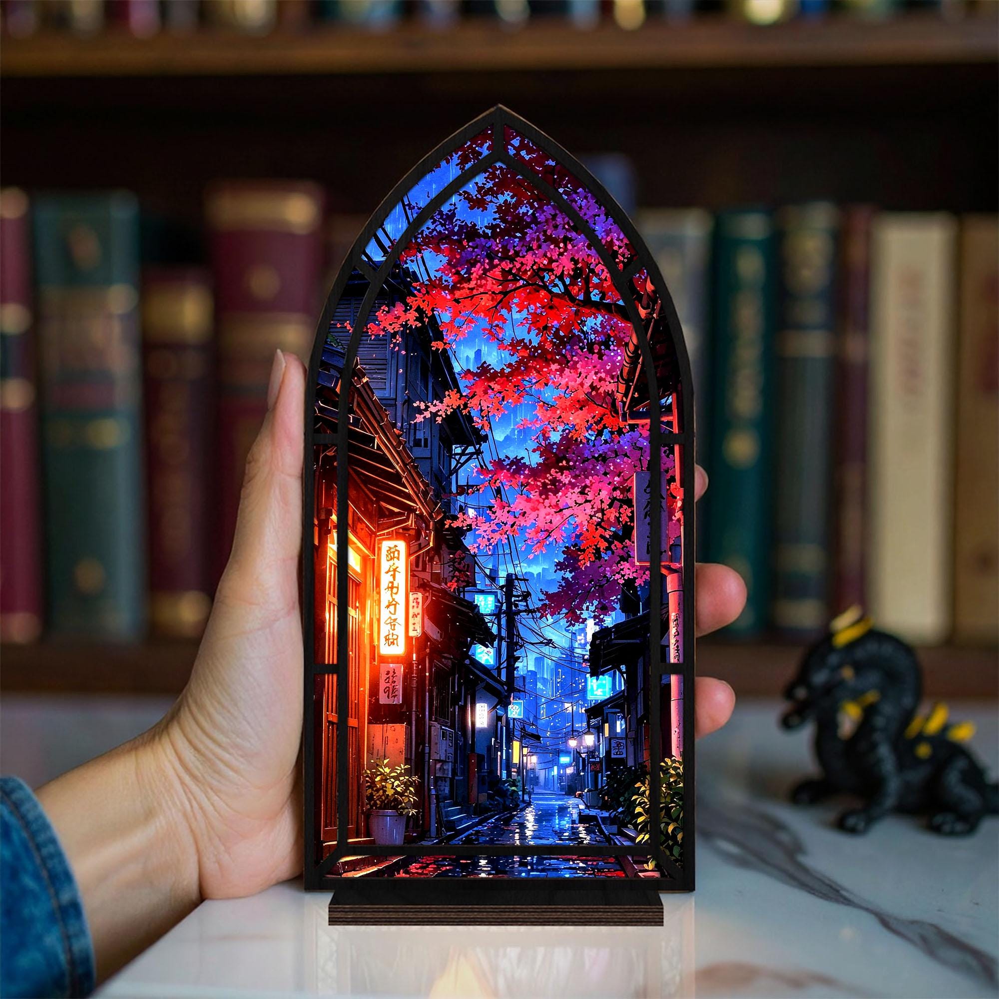 Japanese Street Book Nook | Neon Sakura, Cyberpunk Decor - Etsy