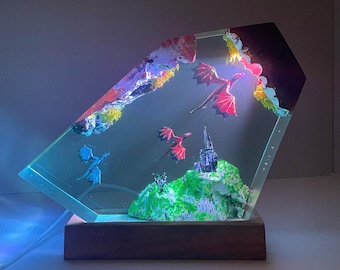 Handmade Dragon Resin Lamp: Fantasy LED Night Light