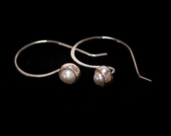 Classy,Silver Pearl Earrings, French Loops Design